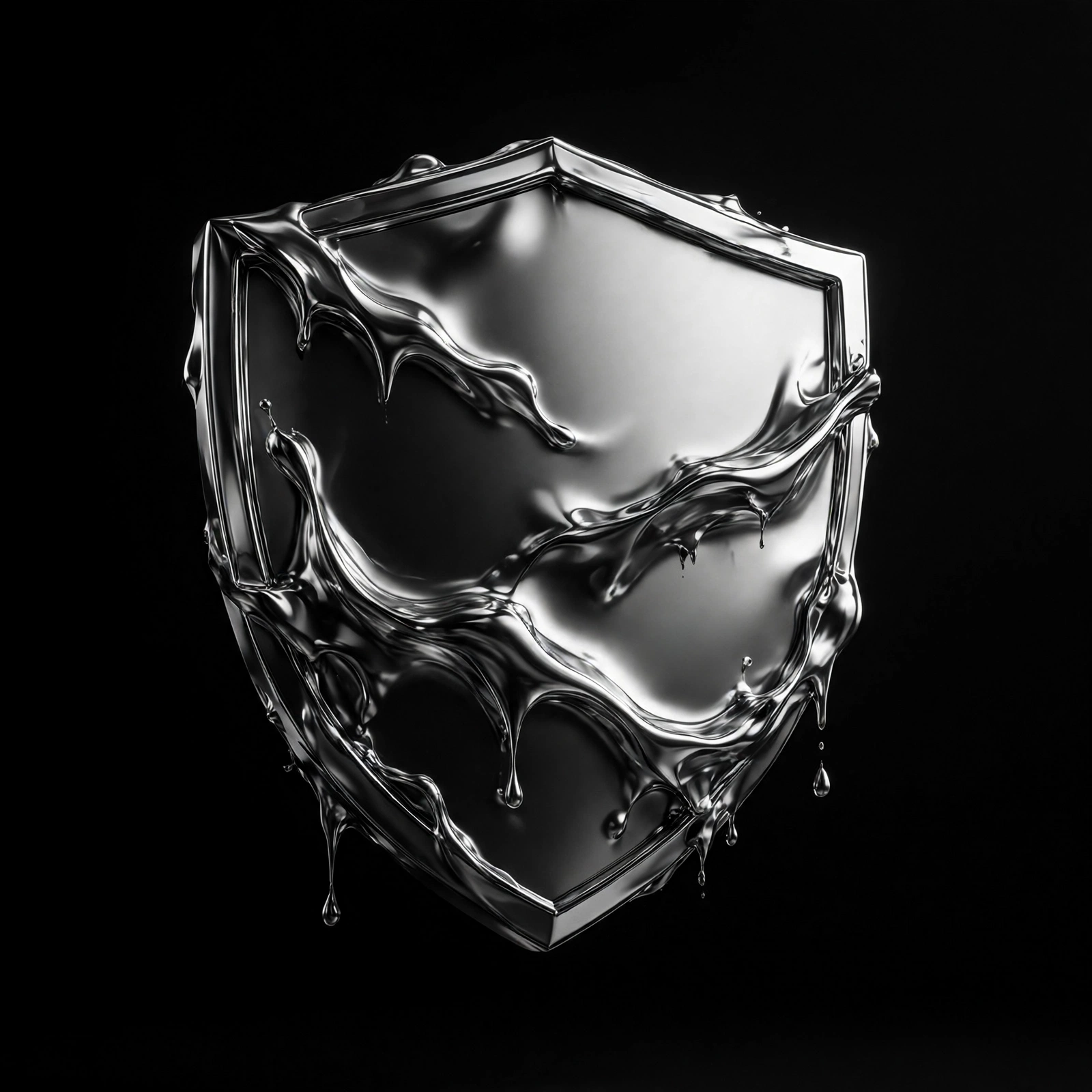 Black and white 3D render of a shield, representing compliance